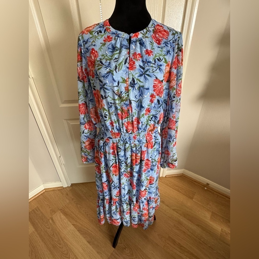 TAHARI Floral Empire Waist Modest Church Water Garden Dress Size XL NWT - Picture 7 of 11